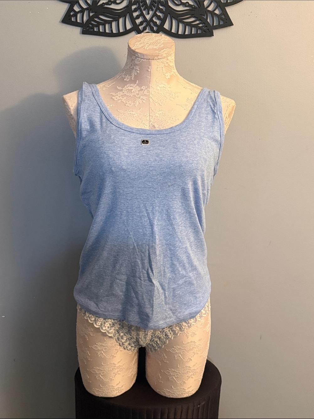Victoria Secret Light Blue Women's Scoop Neck Tank Top, and cheeky bottom Set XL